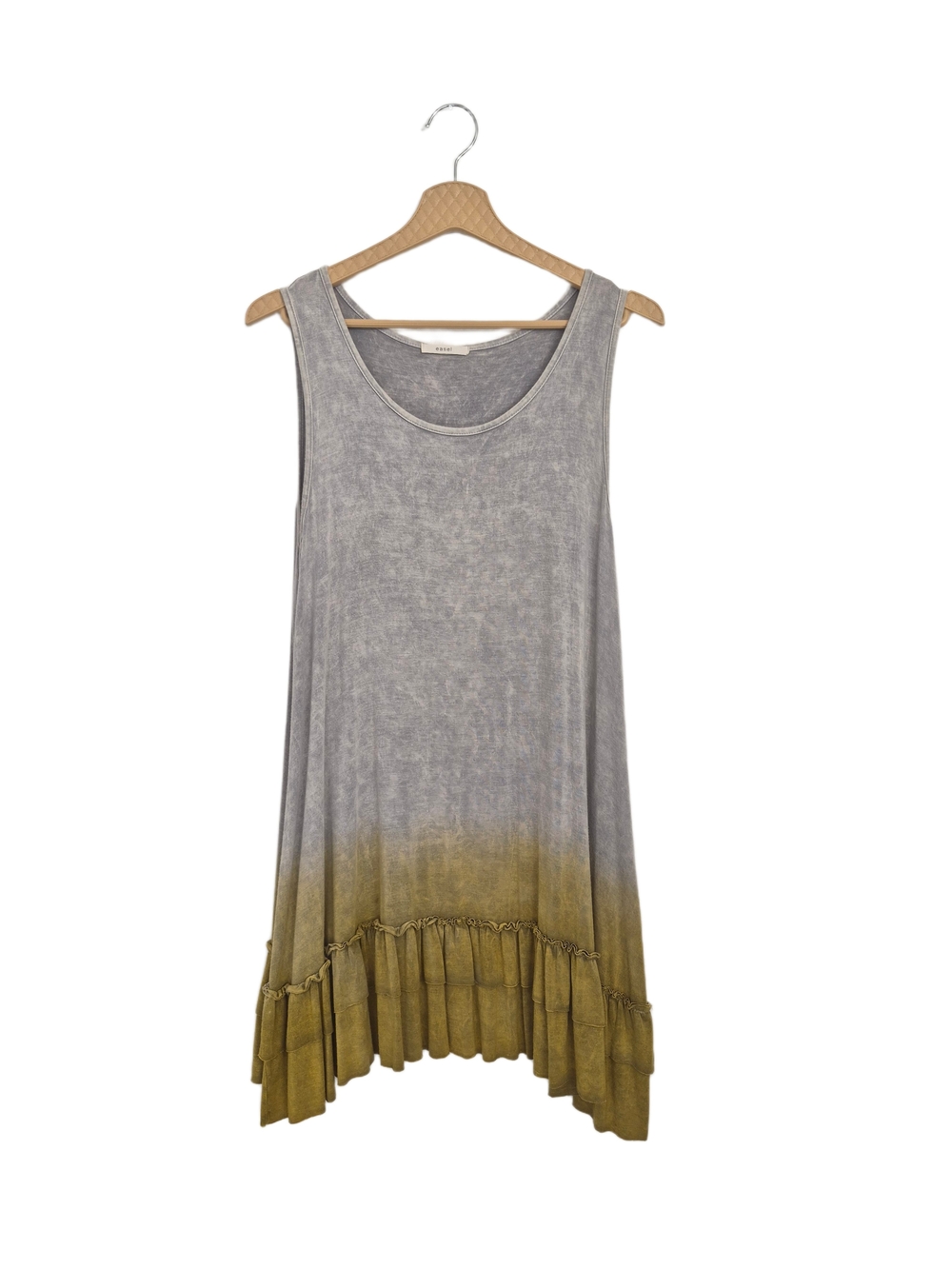 Easel Gray Olive Dip Dye Ruffle Hem Tank Dress M